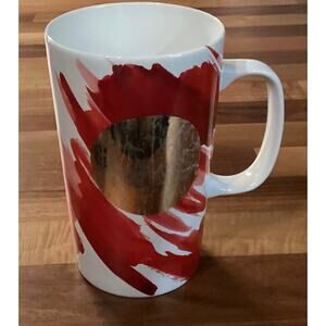 Starbucks 2014 Tall Coffee Mug Cup 16 Oz Red Abstract with Gold Circle